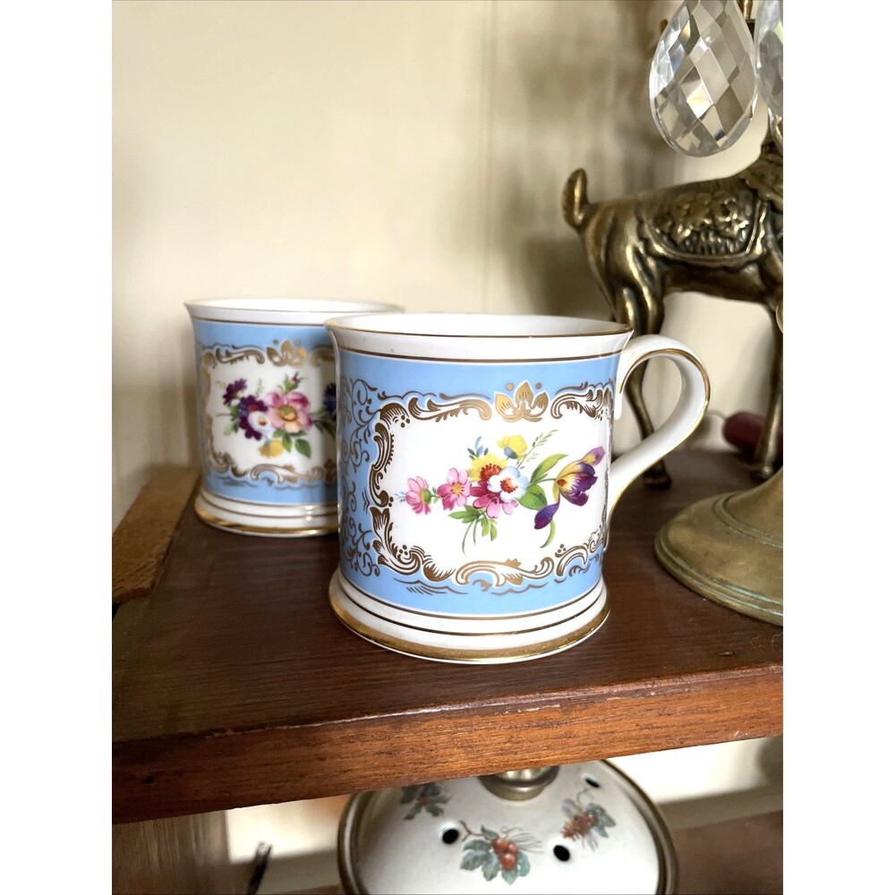 Past Times Trembly Rose Floral Blue Fine Bone China Mug 2 Pieces Victorian Style